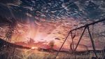  absurdres amusement_park banishment field grass highres hill huge_filesize landscape light_rays no_humans original post-apocalypse power_lines roller_coaster rural scenery sky sunlight sunrise sunset swing_set 