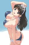  bb big_breasts black_eyes black_hair breasts character_request hand_on_head hirose_(mokiki) large_breasts looking_up smile source_request swimsuit 