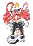  animal_ears blush breasts cleavage glasses gokkun_tororojiru large_breasts long_hair maid original panties red_eyes red_hair solo tail thighhighs traditional_media underwear wings 