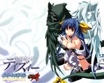  asymmetrical_wings blue_hair breasts choker cleavage dizzy feathers guilty_gear inoue_takumi large_breasts necro_(guilty_gear) queen's_blade queen's_gate red_eyes ribbon sitting tail tail_ribbon thighhighs undine_(guilty_gear) wallpaper wings 