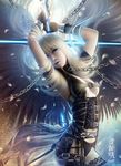  3d belt breasts chains long_hair white_hair wings 
