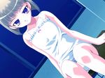  blue_eyes blush dutch_angle flat_chest game_cg grey_hair monograph_~tooi_yakusoku_~ panties sakurai_yuuichi short_hair sitting solo toki_reiko underwear 