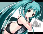  amino_kohaku aqua_eyes aqua_hair ass back black_bra black_legwear black_panties bra butt_crack dutch_angle hatsune_miku lace lingerie long_hair non-web_source panties solo thighhighs twintails underwear underwear_only very_long_hair vocaloid 