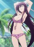  armpits arms_up asu_no_yoichi bikini blush bow breasts cleavage closed_eyes cowboy_shot day front-tie_top hair_bow ikaruga_ibuki large_breasts long_hair lowleg lowleg_bikini purple_hair screencap side-tie_bikini smile solo stitched stretch swimsuit third-party_edit very_long_hair 