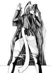  animal_ears female_protagonist_(houkago_play) glasses greyscale houkago_play long_hair monochrome morisoban pantyhose pantyhose_pull solo tail very_long_hair 