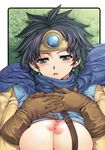  black_hair breasts cape circlet dragon_quest dragon_quest_iii earrings gloves jewelry large_breasts mr.lostman nipples roto short_hair solo 