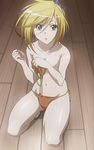  asu_no_yoichi bikini blonde_hair covering covering_breasts ikaruga_ayame kneeling pads screencap short_hair solo stitched swimsuit third-party_edit topless 