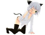  animal_ears bad_id bad_pixiv_id black_legwear green_eyes one_eye_closed open_clothes open_shirt panties popo_(0kyono0) sanya_v_litvyak shirt short_hair silver_hair solo strike_witches tail thighhighs underwear world_witches_series 