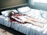  barefoot bed bleeding blood brown_hair curtains death dress_shirt dutch_angle faceless feet flat_chest game_cg guro indoors injury knife legs long_hair lying murder no_bra no_pants on_back open_clothes open_shirt panties pillow pink_panties pp:_pianissimo shirakawa_ayane shirt soles solo sugina_miki underwear weapon window 