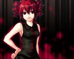  bad_id bad_pixiv_id bare_shoulders breasts dress drill_hair hand_on_hip kaden_(kuzek) kasane_teto medium_breasts red_eyes red_hair smile solo twin_drills twintails utau wallpaper 