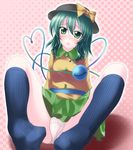  blush feet gisyo green_eyes green_hair hat kneehighs komeiji_koishi panties sitting socks solo touhou underwear 