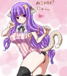  animal_ears ass crescent crescent_hair_ornament hair_ornament jema long_hair no_hat no_headwear patchouli_knowledge purple_eyes purple_hair solo thighhighs touhou translated 