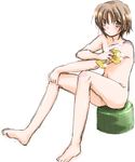  bad_id bad_pixiv_id barefoot blush bob_cut brown_eyes brown_hair feet little_busters! male_focus miyako_ya naoe_riki nude simple_background sitting sketch solo wash white_background 