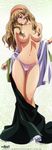  absurdres aqua_eyes areolae blush breasts brown_hair cameltoe cleavage hair_censor hair_over_breasts hairband head_tilt highres ikkitousen ikkitousen_great_guardians large_breasts long_hair long_image no_bra non-web_source off_shoulder panties purple_panties rin-sin solo sonken_chuubou stick_poster tall_image thigh_gap topless underwear undressing watch wristwatch 