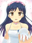  bad_id bad_pixiv_id bare_shoulders blue_hair blush bridal_veil bride brown_eyes choker dress elbow_gloves flat_chest flower foreshortening gloves hair_flower hair_ornament hands holding_hands idolmaster idolmaster_(classic) idolmaster_1 jewelry kisaragi_chihaya long_hair open_mouth otoutogimi out_of_frame pov pov_hands ring solo_focus veil wedding_dress 