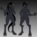  2019 anthro black_hair bovid breasts canid canine caprici caprine cuntboy digital_media_(artwork) duo egyptian female fur goat hair hi_res horn intersex long_hair male mammal monster nipples nude pussy simple_background smile teeth trinity_boys twinkgenji 