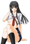  black_hair breasts convenient_leg futami_eriko kibina_high_school_uniform kimi_kiss long_hair medium_breasts school_uniform shinonome_maki shirt_lift socks solo underboob 