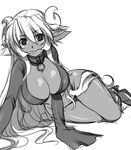  695_(mukuko) bad_id bad_pixiv_id breasts copyright_request dark_skin greyscale horns huge_breasts monochrome sketch solo 