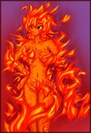  artist_request breasts censored convenient_censoring female fiery_hair fire fire_hair fire_spirit gradient gradient_background monster_girl red_eyes solo 