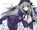  blush breasts dress hairband huge_breasts nipple_slip nipples purple_eyes rozen_maiden sakura_hanatsumi silver_hair solo suigintou wings 