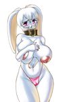  breasts bunny bunny_girl bunnygirl cameltoe collar furry huge_breasts large_breasts nipples puffy_nipples rabbit topless underwear white_hair 