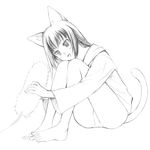  animal_ears barefoot cat_ears feet greyscale kuropenguin monochrome original panties pantyshot solo tail underwear 