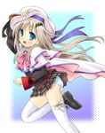  beret bow cape fang hair_ornament hairclip hat homing_(areya) little_busters! long_hair noumi_kudryavka panties pink_bow plaid plaid_skirt school_uniform skirt solo striped striped_panties thighhighs underwear 