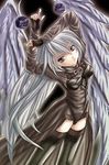  8th_angel_~shuumatsu_no_tenshi~ chikaya_t elfit fingerless_gloves gloves grey_eyes grey_hair long_hair lowres solo wings 