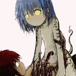  1girl blue_hair caustic_tar lowres magic:_the_gathering monster_girl seirei_(mimi_toka) short_hair tail yellow_eyes 