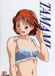  blue_bra blush bra breasts brown_eyes brown_hair character_name hairband highres kayama_tamami lingerie looking_at_viewer nipples open_mouth red_hairband see-through short_hair small_breasts smile solo super_real_mahjong tanaka_ryou underwear 