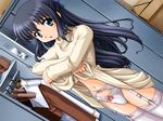  :o akizuki_ryou_(artist) ayase_mayumi black_hair blue_eyes bow bow_panties dress dress_lift dutch_angle game_cg garter_belt hair_bow lace lace_panties locker locker_room long_hair navel panties rimlet solo standing surprised thighhighs turtleneck underwear undressing very_long_hair white_legwear white_panties 