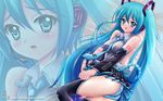  :o aqua_eyes aqua_hair blush detached_sleeves hatsune_miku headset highres long_hair necktie obiwan panties skirt solo striped striped_panties thighhighs twintails underwear very_long_hair vocaloid wallpaper zoom_layer 