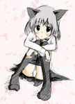  animal_ears bad_id bad_pixiv_id black_eyes black_legwear blush feet leg_hug panties pantyhose pantyhose_pull pantyshot pantyshot_(sitting) sanya_v_litvyak shii_plus short_hair silver_hair sitting sketch solo strike_witches underwear uniform upskirt world_witches_series 