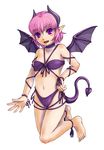  ankle_strap arm_strap artist_request barefoot bikini blush choker copyright_request demon_girl demon_horns demon_tail demon_wings flat_chest horns imp lowres pink_hair purple_bikini purple_choker purple_eyes simple_background solo swimsuit tail white_background wings wrist_straps 