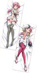  blush breasts cleavage dakimakura feet lying medium_breasts on_back pink_eyes pink_hair ponytail shishidou_akiha skirt sora_wo_kakeru_shoujo thighhighs 