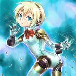  aegis_(persona) android bad_id bad_pixiv_id blonde_hair blue_eyes finger_cannon hashi persona persona_3 shell_casing short_hair smoke solo steam 