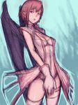  breasts cleavage fumio_(rsqkr) gloves juju medium_breasts over_zenith pink_eyes pink_hair short_hair sketch solo thigh_strap thighhighs white_legwear wings zettai_ryouiki 