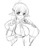  bad_id bad_pixiv_id blush breasts copyright_request greyscale highres huge_breasts long_hair monochrome pointy_ears shiba_(pixiv244) sketch slingshot_swimsuit solo swimsuit 
