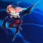  ass bat_wings blonde_hair boots cosplay long_hair macross macross_frontier morrigan_aensland morrigan_aensland_(cosplay) mura_(kiyohime) pantyhose parody sheryl_nome solo vampire_(game) wings 