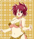  animal_print bad_id bad_pixiv_id bikini blush breasts cosplay large_breasts lyrical_nanoha mahou_shoujo_lyrical_nanoha_strikers numbers_(nanoha) one_eye_closed oni open_mouth red_eyes red_hair red_oni short_hair solo swimsuit tiger_print wendi_(nanoha) yokoyama_kouji 