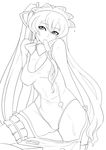  ban breasts cleavage code_geass food greyscale large_breasts long_hair monochrome mouth_hold one-piece_swimsuit popsicle shirley_fenette simple_background sketch solo swimsuit very_long_hair 