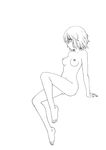  barefoot breasts feet fragile:_sayonara_tsuki_no_haikyo full_body greyscale harumachi_nagaaki highres legs medium_breasts monochrome nipples nude ren_(fragile) solo 