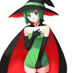  atsukan cape copyright_request embarrassed glasses green_hair hat jewelry pendant solo thighhighs witch_hat 