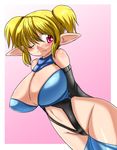  bad_id bad_pixiv_id blonde_hair blush breasts cleavage copyright_request elbow_gloves gloves huge_breasts pointy_ears red_eyes short_hair solo twintails za_(artist) 