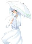  atsukan copyright_request green_eyes long_hair looking_back solo umbrella white_hair 