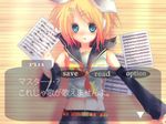  bad_id bad_pixiv_id blonde_hair blue_eyes blush detached_sleeves fake_screenshot kagamine_rin midriff pochi-t sheet_music solo translated visual_novel vocaloid 