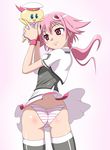  ass long_hair non_(number) panties pantyshot pink_eyes pink_hair shishidou_akiha skirt solo sora_wo_kakeru_shoujo striped striped_panties thighhighs underwear 