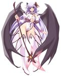 :o boots breasts copyright_request demon_girl detached_sleeves flower hair_flower hair_ornament horns huge_breasts leotard long_hair nanakorobi_yaoki pointy_ears purple_eyes purple_hair solo staff thigh_boots thighhighs underboob wings 