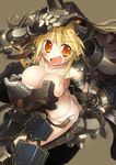  armor ass blonde_hair breasts cleavage fingerless_gloves gloves gravios_(armor) large_breasts metal monster_hunter nanaroku_(fortress76) open_mouth orange_eyes panties smile solo underwear undressing 