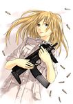  blonde_hair blue_eyes cartridge coat copyright_request ganzyu_i gun h&amp;k_mp7 heckler_&amp;_koch solo submachine_gun vertical_foregrip weapon 